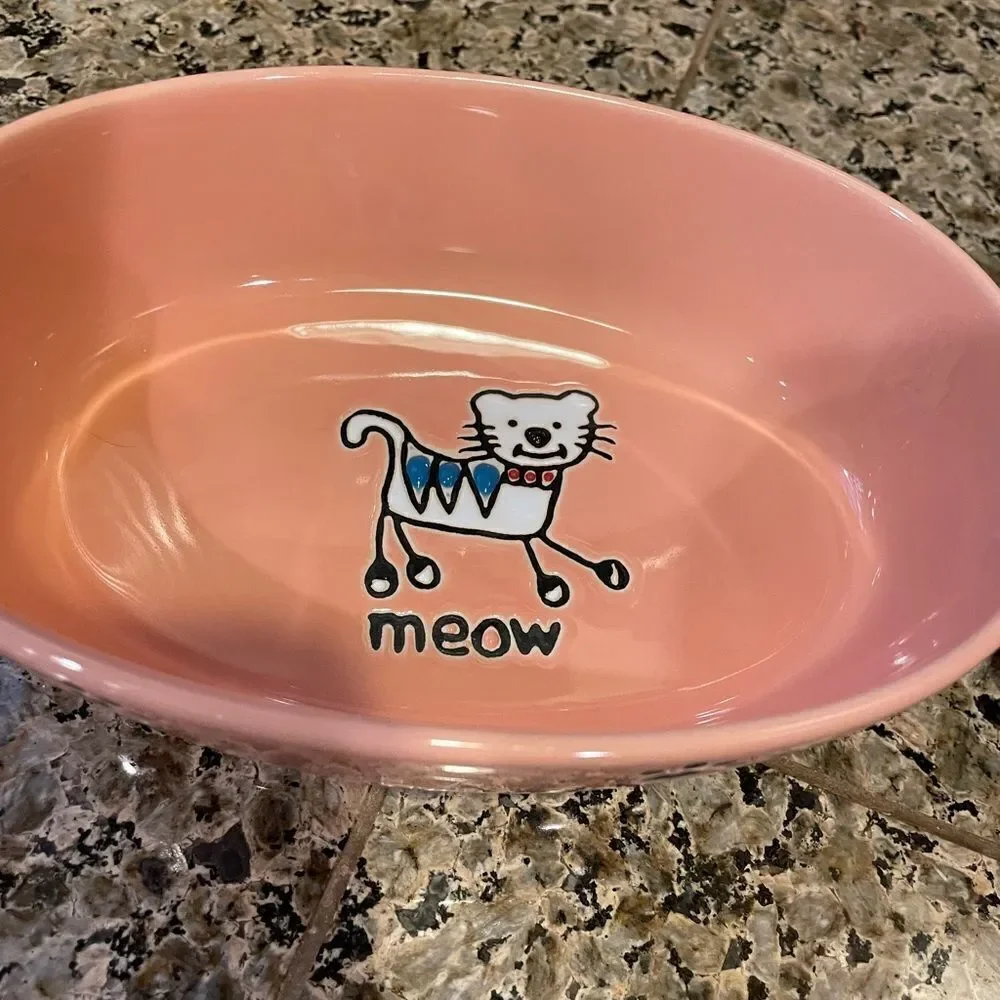 Pet Rageous Adorable Peach Ceramic Cat Bowls set of 2